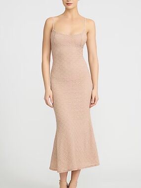 Express Textured Floral Scoop Neck MIDI Dress